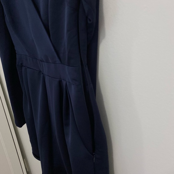 Navy silk long sleeve romper with pockets - Picture 3 of 11